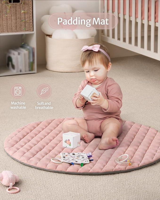 Blissful Diary Baby Play Gym Mat, Tummy Time Activity Mat with 6 Detachable Toys for Skill Development, Baby Essentials Gift, Soft Pink