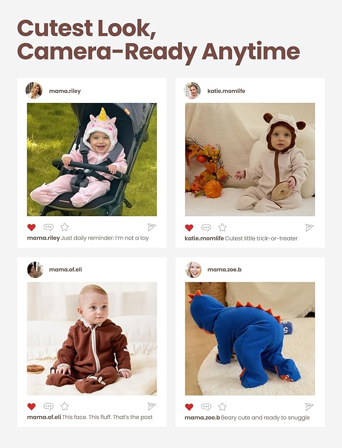 PATPAT Fleece Hooded Footed Romper Clothes, Soft Warm Footie Covers, Car Seat Friendly, Easy Zip, Cute Boy Girl