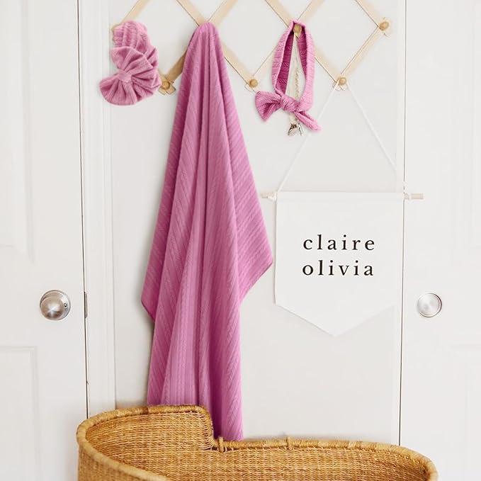 Newborn Receiving Blanket with Bow Hat Headband Wooden Card Set Wheat-Pattern Newborns Toddler Baby Boy Girl Nursery Swaddle Wrap