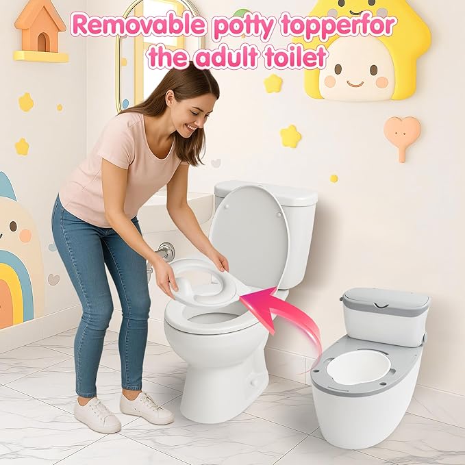 3-in-1 Toddler Potty Training Toilet, for Ages 6 Months+, Realistic Potty Training Seat with Flushing Sound, Wipes Storage, Toilet Paper Holder