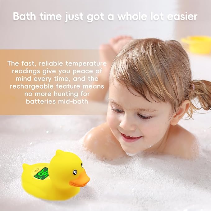 b&h Rechargeable Baby Bath Thermometer, Digital Floating Shower Thermometer for Infant Bathtub and Room, Upgraded Turn Off Function, Fast Temperature Reading, Safety Newborn Bath Time Toy (Baby Duck)