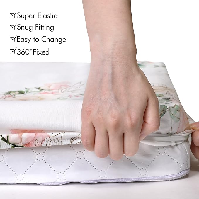 Gllquen Baby Bassinet Sheets 4 Pack, Breathable Cozy Fitted Mattress Sheet, Elastic Travel Crib Fashionable Floral Pattern, Standard Cradle Safe Sheets for Baby Boys Girls 32"x16"(Greenery)