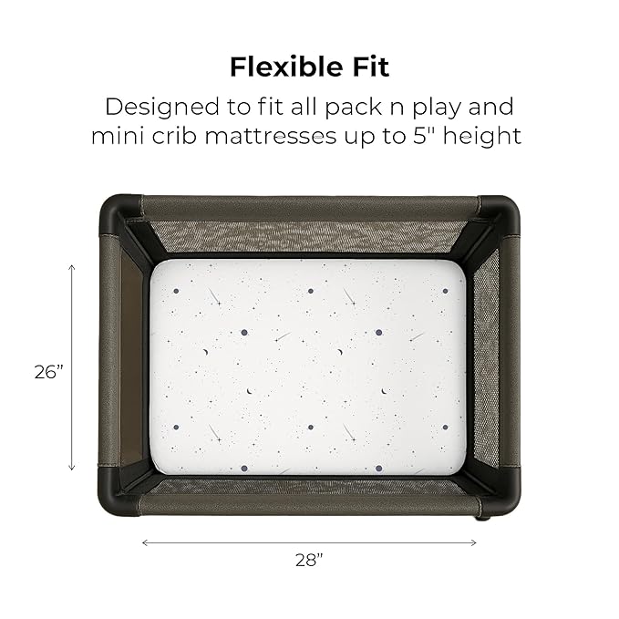 Ely’s & Co. Pack and Play Sheets, for Mini/Portable Crib, 2 Pack Fitted Playpen Play Yard Sheet Set Compatible with Graco Pack n Play, for Baby Boys, 100% Cotton, Celestial Blue Print, 38”x24”x5”