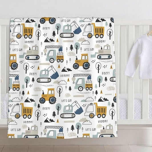 Baby Blanket Truck for Boy Girl Childish Excavator Newborn 30x40 Inch Toddler Infant Nursery Throw Blankets Double Layer Comfy Soft Plush Stroller Crib Quilt