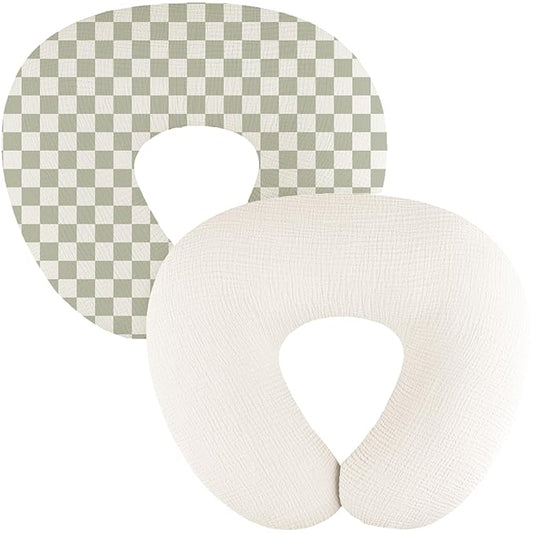 2-Pack Muslin Nursing Pillow Covers, Breathable 100% Cotton Breastfeeding Pillow Slipcovers for Standard Nursing Pillows, Soft Covers for Baby Girls and Boys with Zipper