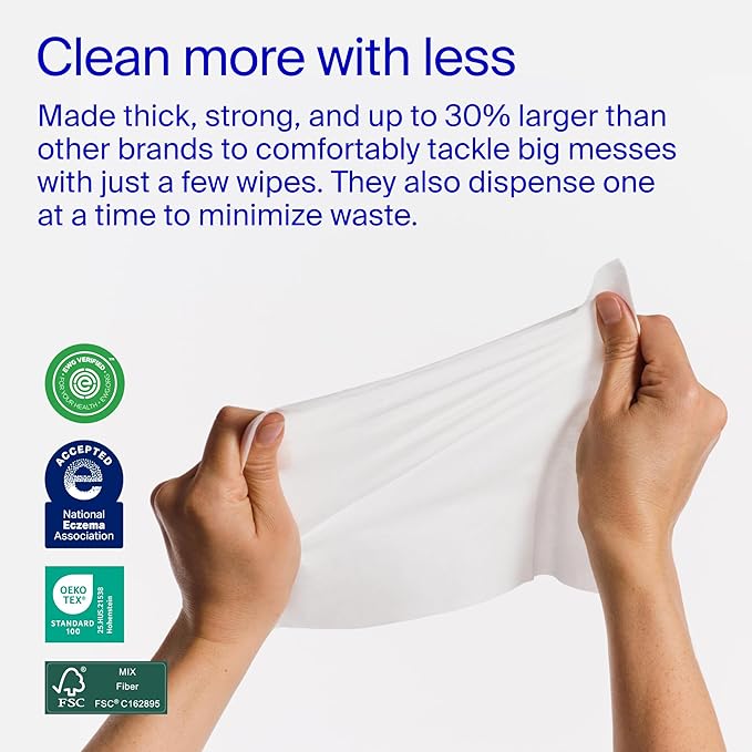 Coterie Baby Wipes for Sensitive Skin, Plant-Based & Plastic-Free Fibers, 99% Water, Hypoallergenic, pH Balanced, Unscented, Clean and Gentle Baby Essentials, 4 Standard Packs and 8 Travel Size Packs