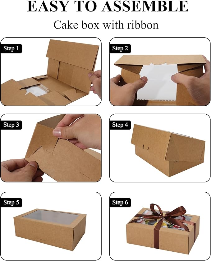 COTOPHER 30Pcs Cookie Boxes with Ribbons, 9x6x3 Inch Bakery Boxes with Window, Brown Treat Containers for Pastries, Chocolate Covered Strawberries, Dessert, Easter Candy, Muffins, Donuts