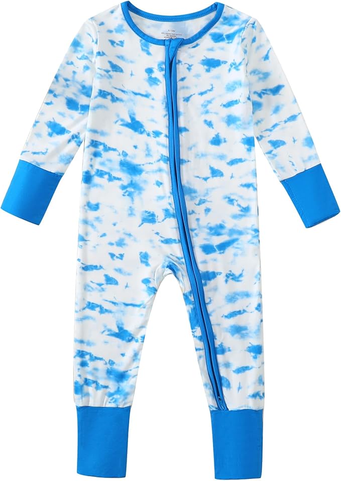 OPAWO Viscose from Bamboo Baby Pajamas Girl 2pack Mittens Cuff 2 Way Zipper Soft Footless Sleeper Baby Boy One-Piece Romper