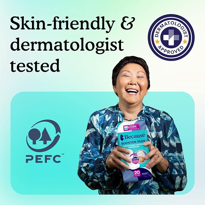 Because Overnight Incontinence Booster Pads for Men and Women, Adds 4 Cups Extra Absorbency to Adult Diapers, Super Soft, Adhesive Strip Backing, Unisex, 45 Count