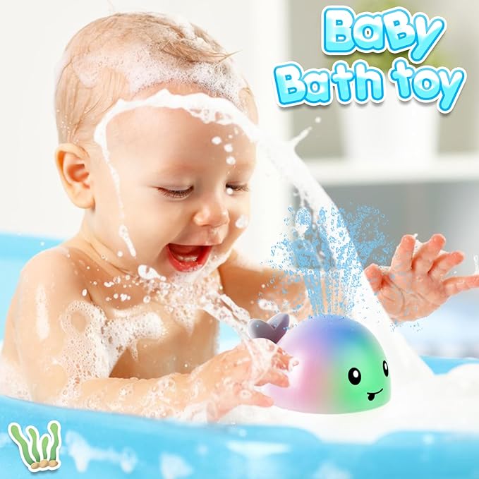 Baby Bath Toys, Toddler Bath Toys for Kids Ages 1-3, Light Up Whale Bath Toy Sprinkler, Pool Water Table Infant Baby Toys 6-12-18 Months, Bathtub Fountain Toy, Toddler 1st Birthday 1 2 3 Gifts