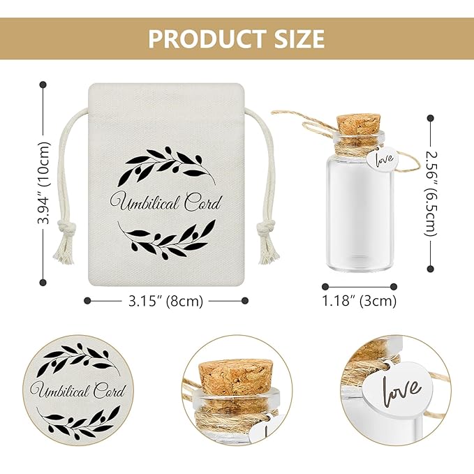 Umbilical Cord Keepsake Glass Bottle with Cork, Jar for Umbilical Cord/fetal Hair Storage and Memorial, Gift for Newborn Christening Baby Shower, Comes with Gift Bag (Love)