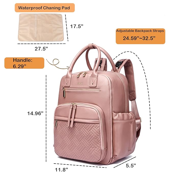 Leather Diaper Bag Backpack for Women with Multiple Pockets,Laptop Compartment and Changing Pad.