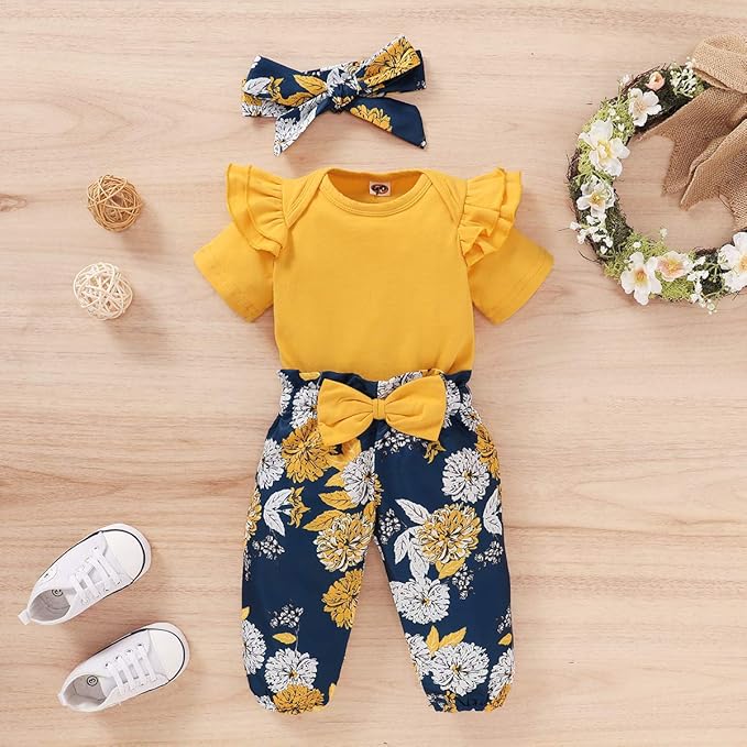 Infant Baby Girl Clothes Newborn Girl Outfit Long Sleeve Romper Pants Set Cute Baby Clothes for Girls Fall/Winter