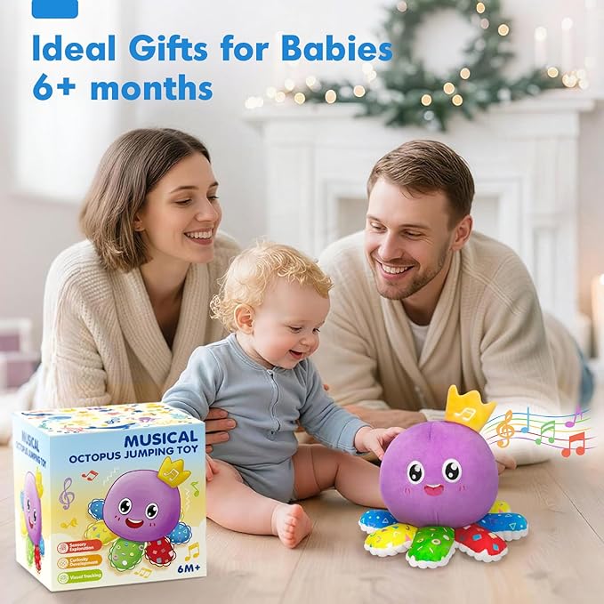 GMAOPHY Baby Toys 6-12 Months,Musical Crawling Octopus Plush Toy,Sensory Toys for Infants,Birthday Boy 7 8 9 10 12-18 Month,Tap and Voice Interaction,Walking Bouncing Learning Tummy Time Toy