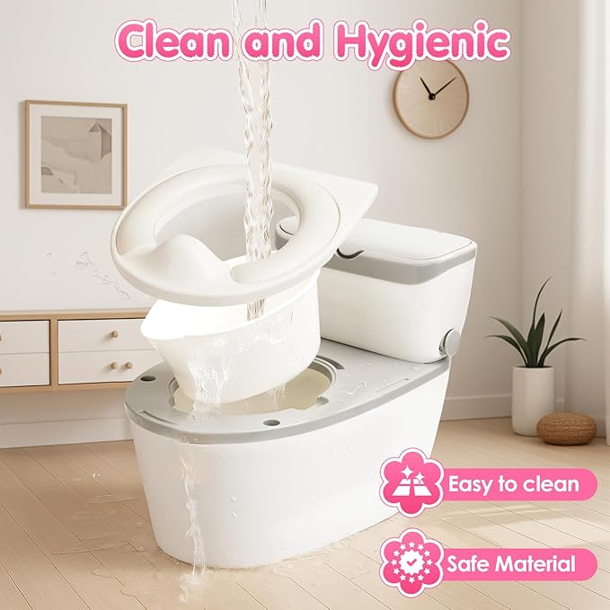 3-in-1 Toddler Potty Training Toilet, for Ages 6 Months+, Realistic Potty Training Seat with Flushing Sound, Wipes Storage, Toilet Paper Holder