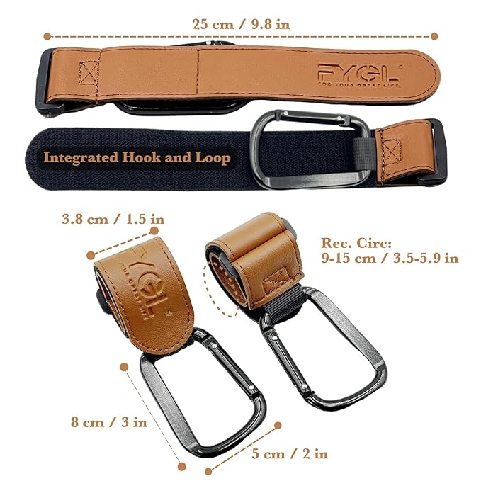 Stroller-Hooks - Adjustable Stroller Carabiner Clips, Universal Stroller Clips and Hooks for Parents and Travelers - Ideal Stroller Accessories for Shopping, Travel, and Baby Gear - Brown, 2 Pack