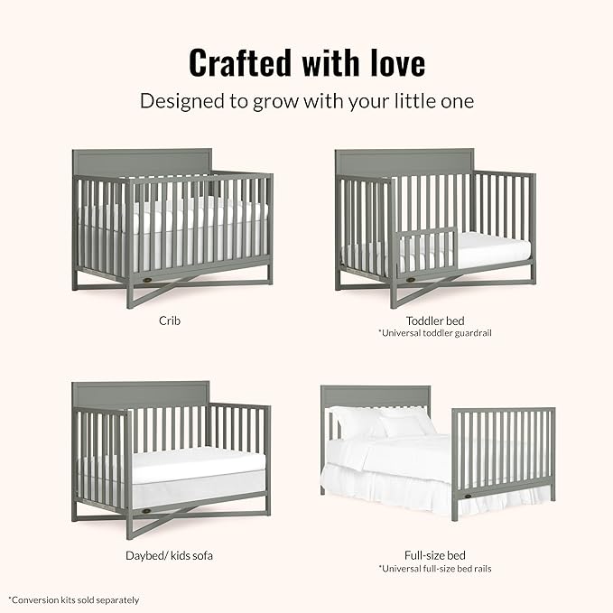 Dream On Me Owen 5-in-1 Convertible Full-Size Baby Crib in Seagrass, GreenGuard Gold & JPMA, Converts to Toddler, Day, & Full-Size Bed, Non-Toxic Paint, Safe Sleep Environment