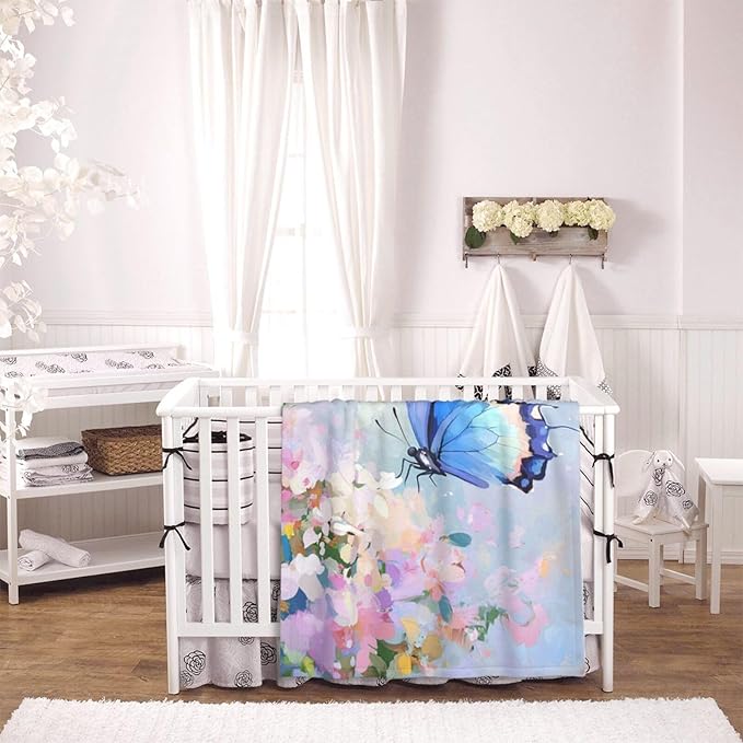 Baby Blanket Butterfly Flower Oil Painting for Boy Girl Newborn 30x40 Inch Toddler Infant Nursery Throw Blankets Double Layer Comfy Soft Plush Stroller Crib Quilt