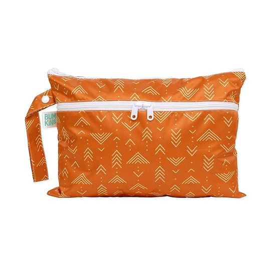 Bumkins Waterproof Wet Dry Clutch Bag for Baby, Travel, Swim Suit, Cloth Diapers, Pump Parts, Pool, Gym Clothes, Toiletry, Hook to Stroller, Daycare, Zip Reusable Bag, Packing Pouch, Boho Orange