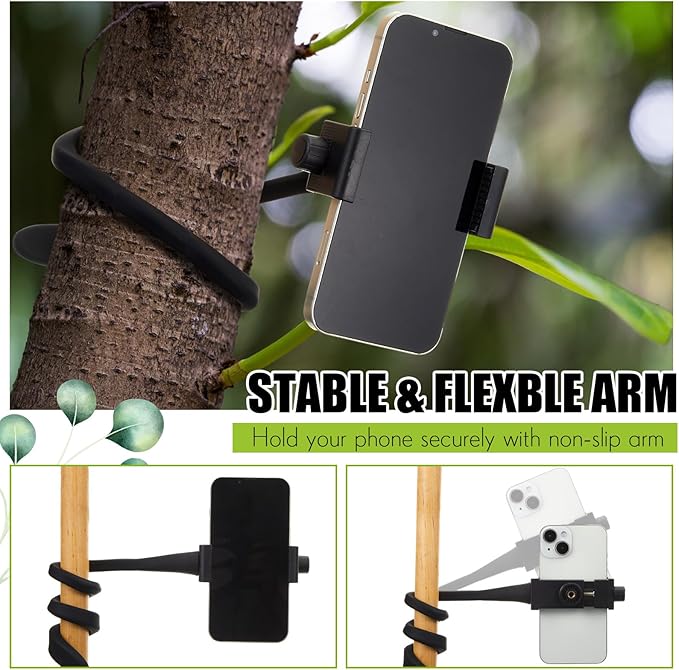 Amylove 2 Pcs Stroller Phone Holder Portable Cell Phone Holder Stand Universal Stroller Accessories for Parent Baby Toddler Cellphone Clamp with Non Slip Silicone Arm Grip(Black,Upgraded)