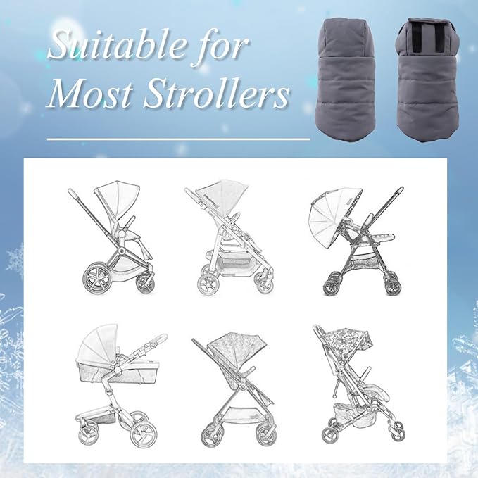 Zsedrut Stroller Gloves Universal Winter Anti-Freeze Stroller Mittens Water Repellent Hand Warmer Muff Fleece Lined,Winter Stroller Accessories (Gray)