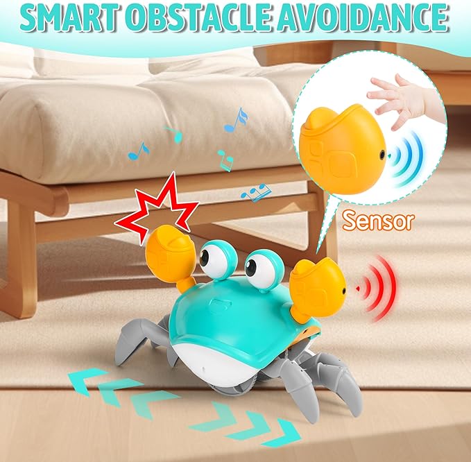 Hirger Crawling Crab Baby Toy Infant: Tummy Time Toys for Babies 3 6 9 12 18 24 36 Months, Walking Dancing Sensing Crab for Toddler 1 2 3 4 Year Old, 1st Music Birthday Gifts for Boys Girls
