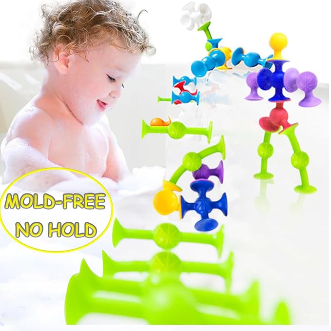 Suction Bath Toys for Baby, 24 Piece Starter Set Suction Cup Toys Preschool Sensory Fidget Toys for Toddlers 1-3 4-8 | No Hole Bath Toy | BPA Free Bath Toys (Large Size)