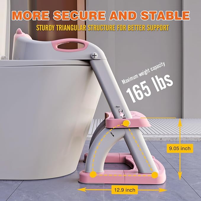 Potty Training Seat, SKYROKU Upgrade Toddler Toilet Seat for Kids Boys Girls, 2 in 1 Potty Training Toilet, Splash Guard Anti-Slip Pad Step Stool,New Sector-Shape Stabilized Base (Pink)