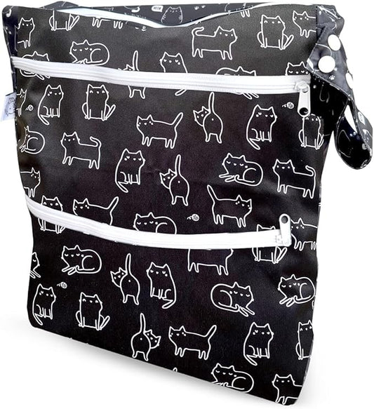 FLOCK THREE 3D Waterproof and Washable Wet Bag Luggage Organiser for Travel storage Stroller Daycare Baby Diapers Yoga Beach Pool Swimsuits Luggage Packing for Travel Accessories (Black Cats)