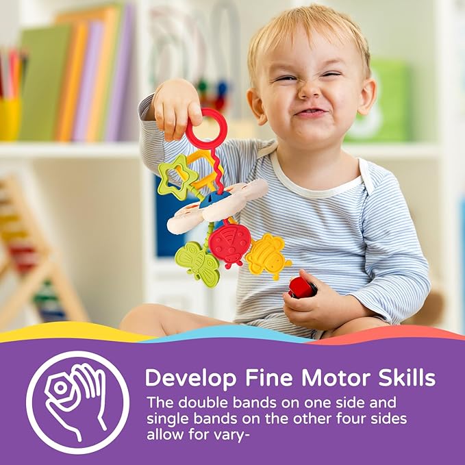 LiKee Montessori Toys for Baby 18+ Months, Sensory Baby Toys for Infants 1+ Years Old, Silicone Pull String Fidget Toy Gift for Toddlers Boys Girls Stroller Crib Car Seat Travel (Daisy)