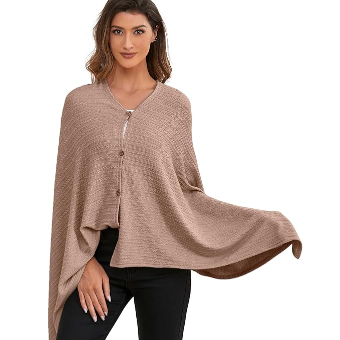 Nursing Cover for Baby Breastfeeding, Organic Cotton Knit Breastfeeding Cover, Warm Cozy Swaddle, Breathable and Soft, Wide Neck with Stretch for Easy View (Chestnut)