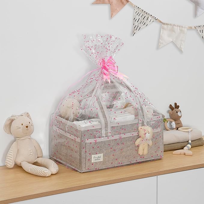 PeraBella Diaper Caddy Organizer with Handle, Baby Shower Gifts Basket Bag, Registry Search Must Haves Items, Nursery Storage Organizer for Newborn Girl Boy, Baby Bag Essentials, Car Diaper Caddy Cart