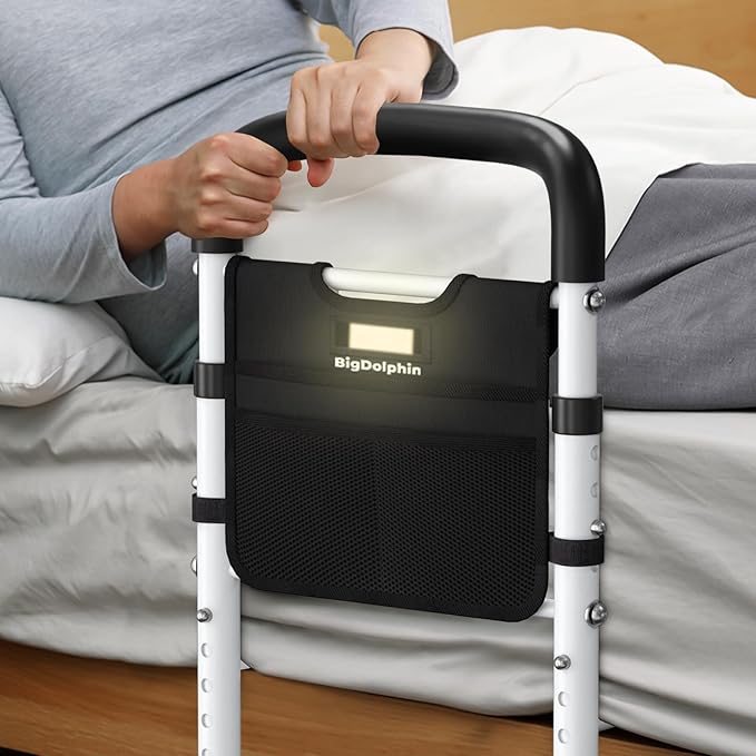 Bed Rails - ASTM Certified, 350 LBS Adjustable Bed Cane with Motion Sensor Light, Tool-Free, Non-Slip Ergonomic Handle & Storage Pocket, 2026 Upgrade Stable Bed Assist Rails for Seniors