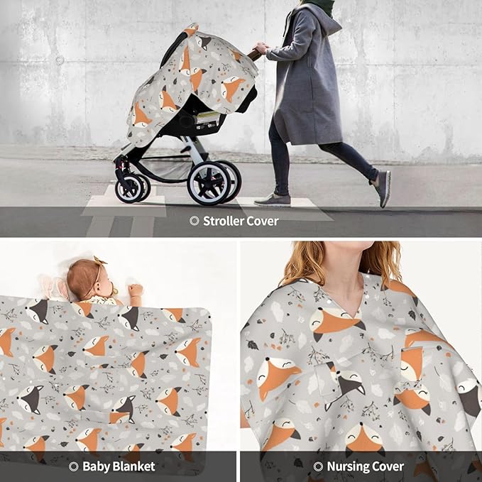 KiuLoam Fox Head Baby Car Seat Canopy, Nursing Cover for Mom Breastfeeding Scarf, Infant Car Seat Cover/Multiuse Baby Stroller Covers for Babies Boys Girls