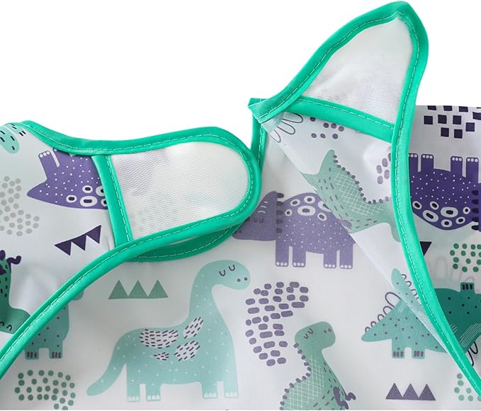 Sleeved Bib,5 Pack,Waterproof Shirt Bibs for Baby 3-24 Months Wipe Clean