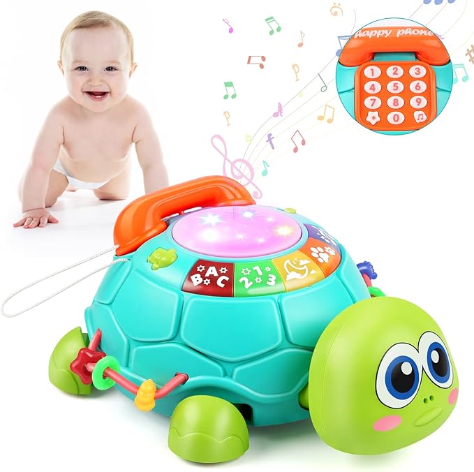 Bilingual Musical Turtle Baby Toys 6 to 12 Months, Development Toy for 6 7 8 9 Month Old Boy Girl, 8-in-1 Educational Crawling Infant Gifts, Christmas Baby Gift for 3 4 5 9-12 Mo.