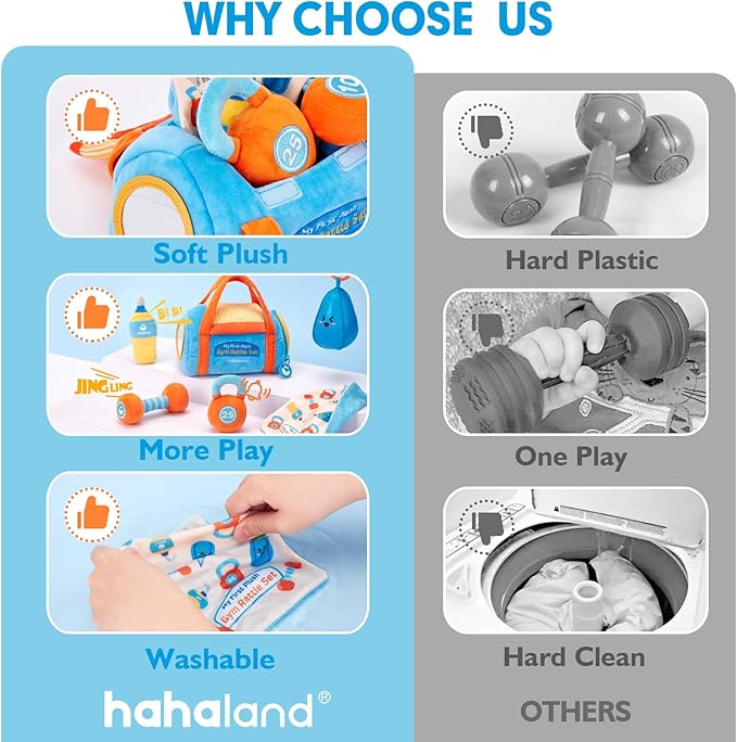 hahaland Baby Toys 6-12 Months - Baby Toys 3-6 Months Montessori Toy for 6 Month Old, Sensory Toy for Babies Workout Weights Dumbbell Toy Set with Soft Rattles Mirror, Babies Girl Boy Gifts
