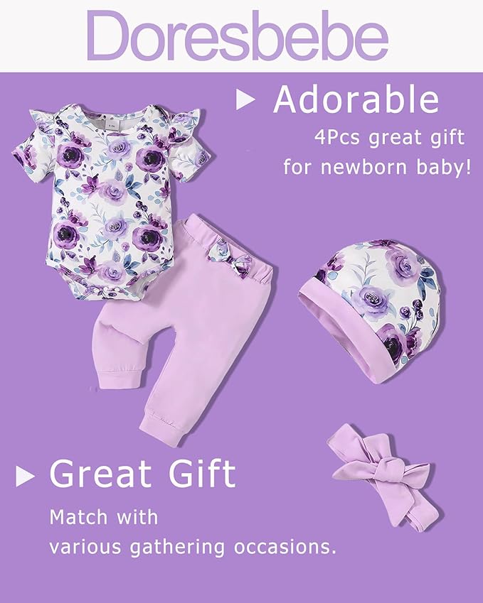 Baby Girl Clothes Newborn Infant Outfits Cute Summer Clothes Spring Romper Set+Hat+Headband
