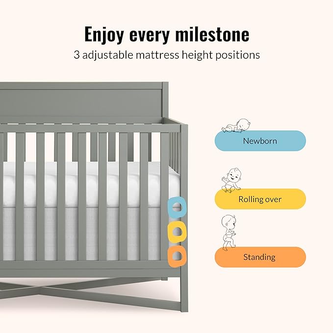 Dream On Me Owen 5-in-1 Convertible Full-Size Baby Crib in Seagrass, GreenGuard Gold & JPMA, Converts to Toddler, Day, & Full-Size Bed, Non-Toxic Paint, Safe Sleep Environment