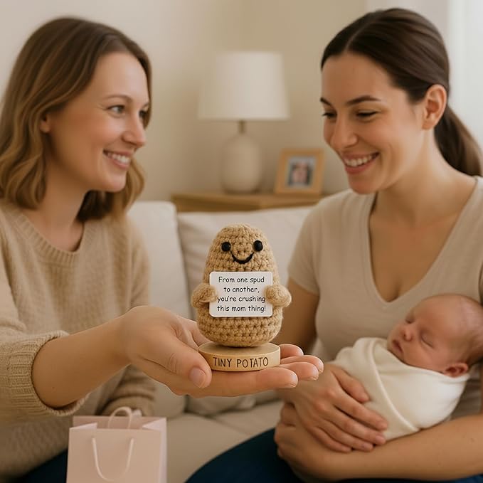 New Mom Gifts for Women - Crochet Potato with 30 Empowering Affirmations for New Moms - Women Gift for Baby Shower, Christmas, Birthday - Postpartum Gift Idea for 1st Time Mother After Birth