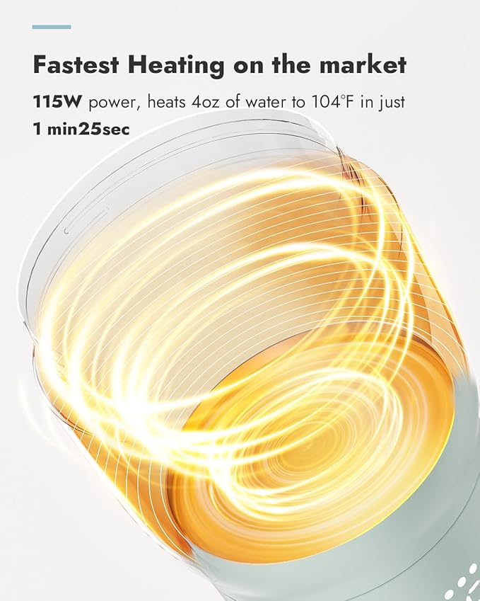 Papablic Pro Portable Bottle Warmer for Travel – Fast Heating, Built-in Sterilizer, 30W Fast Charge, 5-Temp Control, Easy-Clean Wide Mouth, Baby Milk Warmer for Breastmilk & Formula, Mint Green