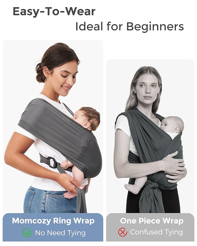 Momcozy Baby Carrier AirMesh - The Perfect Summer Water Sling for Newborns to Toddler 8-35 lbs - Cooling, Breathable and Lightweight Baby Wrap, Nice for Summer, Pool, Beach, Swimming, Charcoal Gray