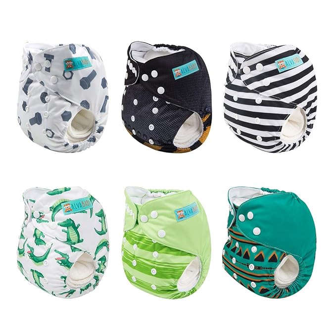 ALVABABY 6 Pack with 12 Inserts Baby Diaper Pocket Cloth Diapers Reusable Washable Adjustable for Baby Boys and Girls 6DM35