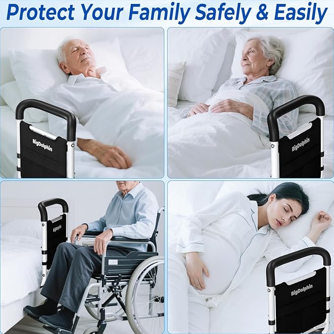 Bed Rails for Elderly Adults Safety - ASTM Compliant Adjustable Bed Cane 2026 Upgrade with Non-Slip Ergonomic Handle & Storage Pocket, Bed Railings for Seniors Support 400 LBS, Tool-Free