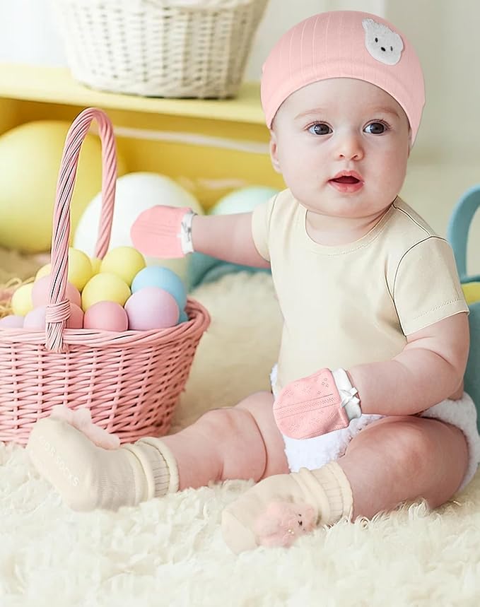 Coralogo Baby Shower Gift Basket - Baby Gift Set with Practical Diaper Caddy, Gifts for New Mom, Gender Reveal Gifts, New Born Essential Include Security Blanket Hat Bib Socks Mittens, Girl