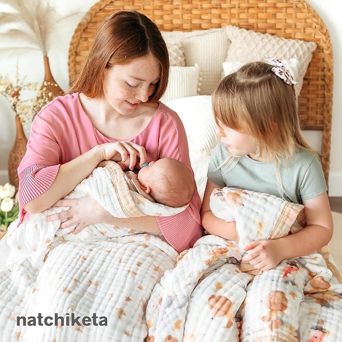 Organic Cotton Muslin Baby Blanket for Boys & Girls - Luxurious Soft Toddler Quilt for Swaddling - Gender Neutral Blankets - Great BoyGirl