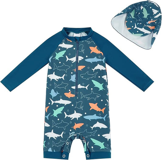 UMELOK Baby Boys UPF 50+ Sun Protection One Piece Rashguard Swimsuit with Snap Bottom