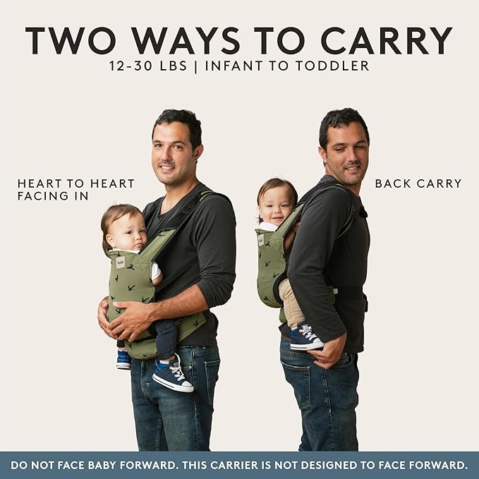 Baby Tula Lite Ripstop Nylon Compact Baby Carrier, Lightweight and Ergonomic Carrier for Travel w/Convenient Storage Hip Pouch, Multiple Carrying Positions for Babies 12lbs to 30lbs - Slate (Blue)