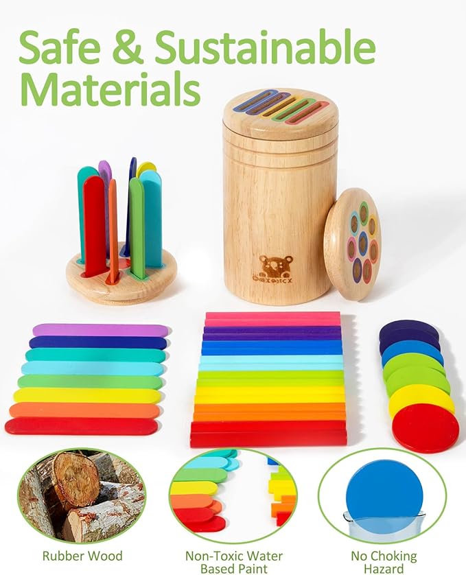 Wooden Sorting Toy for Toddlers 1-3 - Fine Motor Skills Toys,Baby Coin Bank & Color Matching Game - Sensory Educational Toy for Boys Girls TravelActivities(3in1)