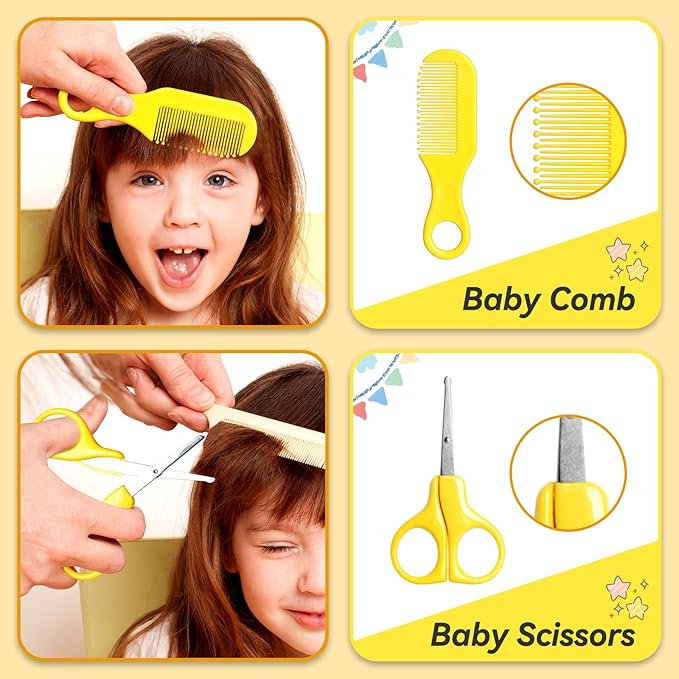 Baby Healthcare and Grooming Kit, 14 in 1 Baby Safety Set Newborn Nursery Health Care Set with Hair Brush Scale Nail Clippers for Baby Girls Boys(14 Kits Yellow)